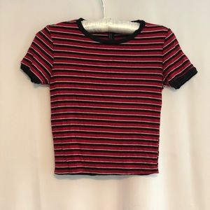 Forever 21 Knit Black Red White Striped Crop Tee
